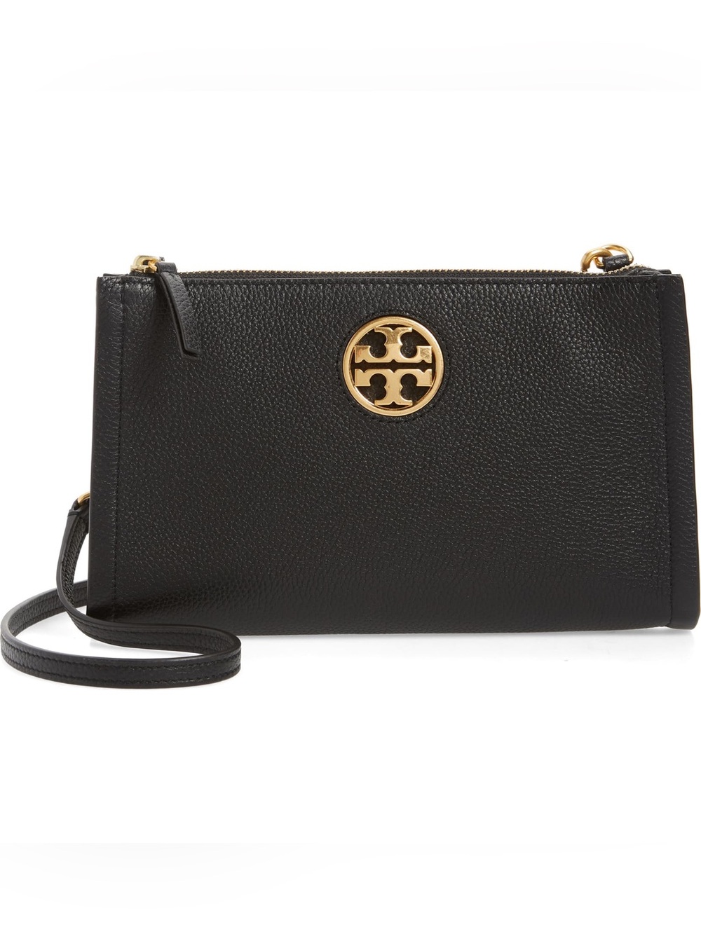 Tory Burch Black Leather Crossbody with Gold Logo